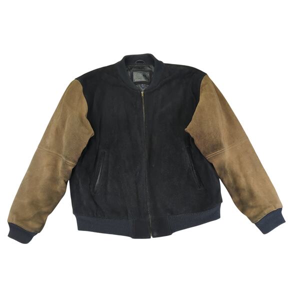 Q-Gar Suede Leather Bomber Jacket Two-tone Men's XL Vintage